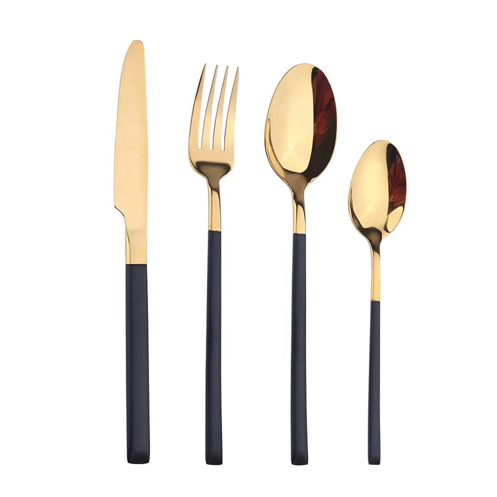 QUALITY HIGHLY POLISHED STAINLESS STEEL AND GOLD BONDED FLATWARE GIFT BOXED