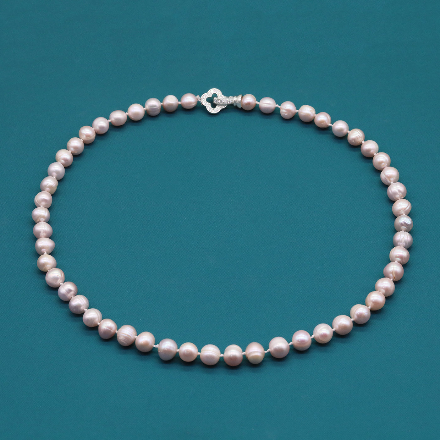 Pink Freshwater Pearl Necklace with Hollow Four-Leaf Clover Clasp Perfect for Daily Wear Special Occasions like Weddings, Birthdays, Anniversaries Valentine's Day【NK-XL2501-Pink-03】