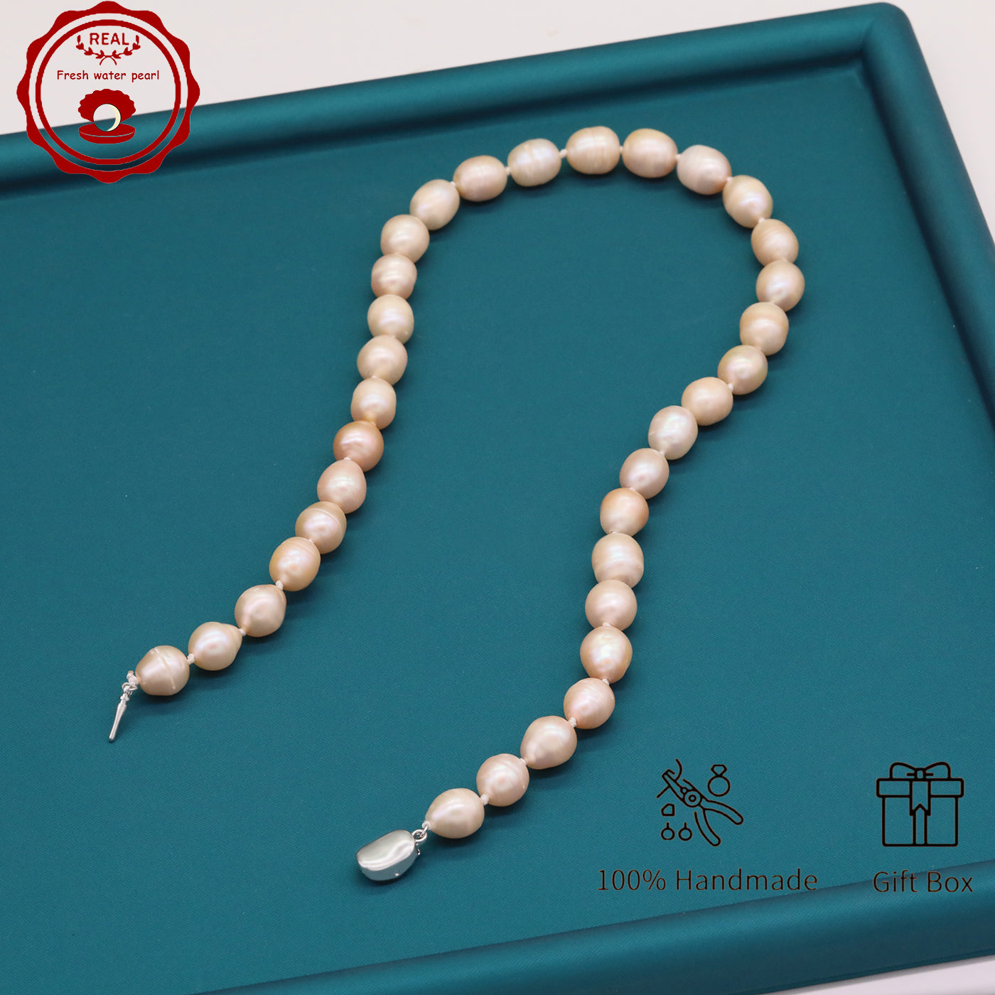Elegant 17.5" Pink Freshwater Pearl Necklace - Handcrafted, 10mm Beads with Gift Box - Perfect for Casual Attire & Special Occasions【XL-2411PInk-001】