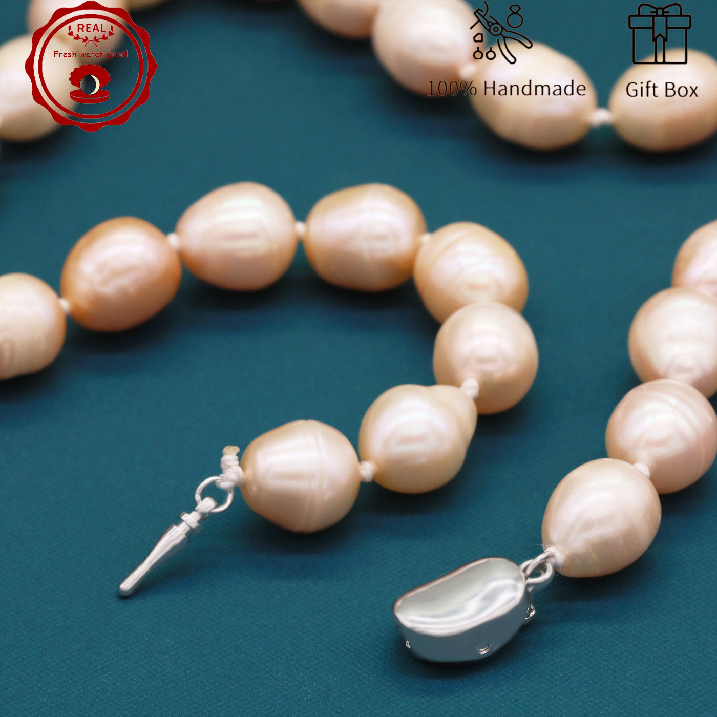 Elegant 17.5" Pink Freshwater Pearl Necklace - Handcrafted, 10mm Beads with Gift Box - Perfect for Casual Attire & Special Occasions【XL-2411PInk-001】