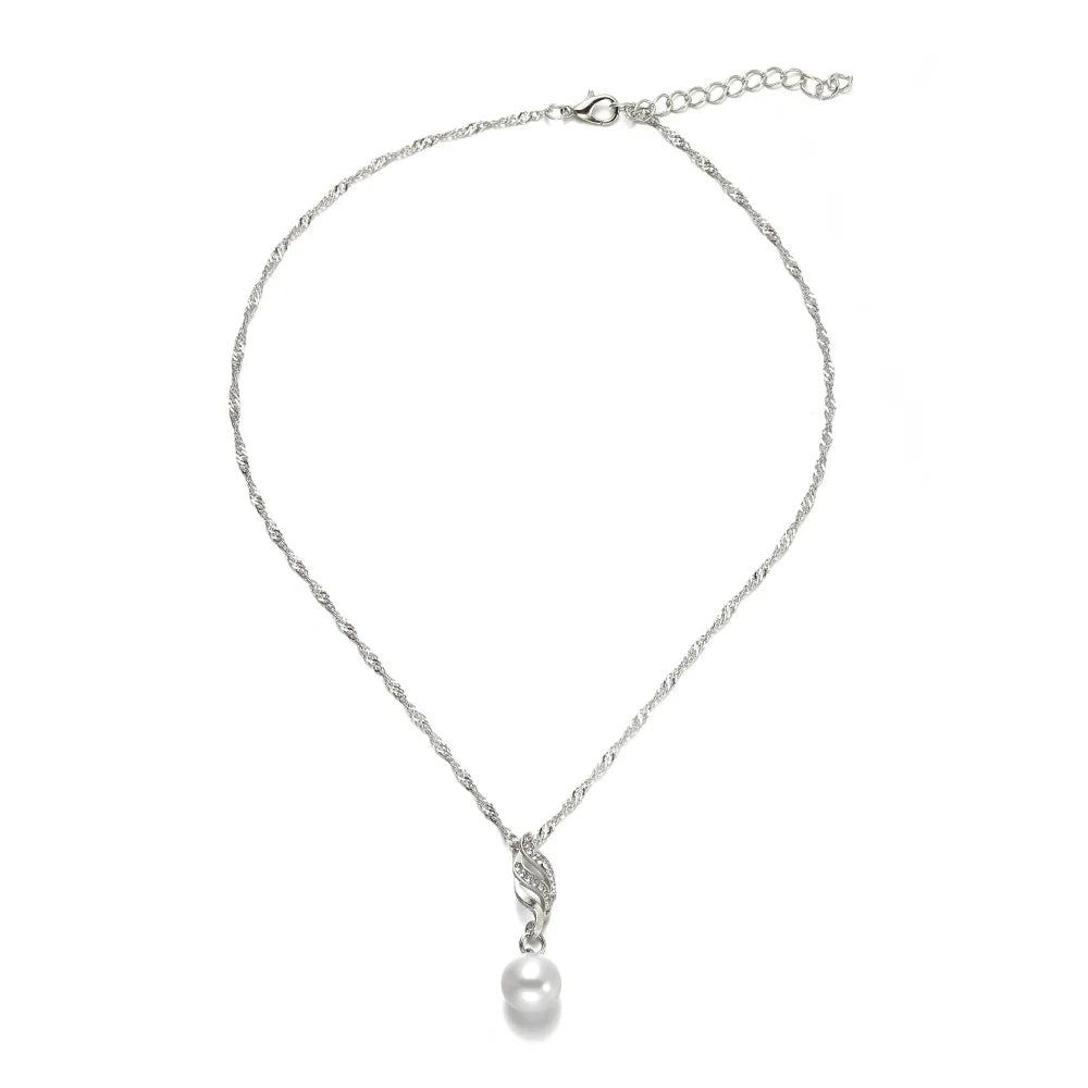 Promotional pearl and cz stone necklace and earrings gold or silver finish