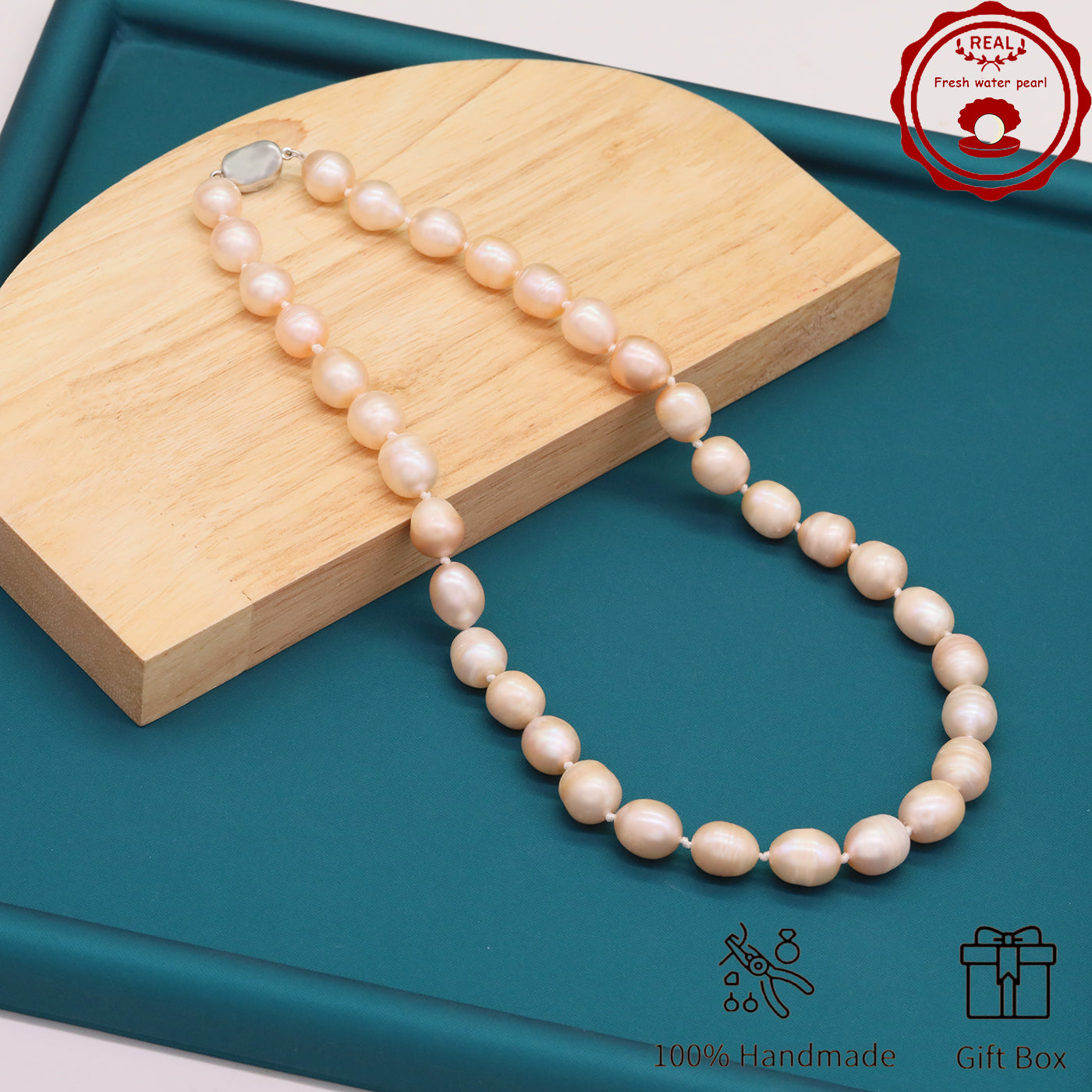 Elegant 17.5" Pink Freshwater Pearl Necklace - Handcrafted, 10mm Beads with Gift Box - Perfect for Casual Attire & Special Occasions【XL-2411PInk-001】