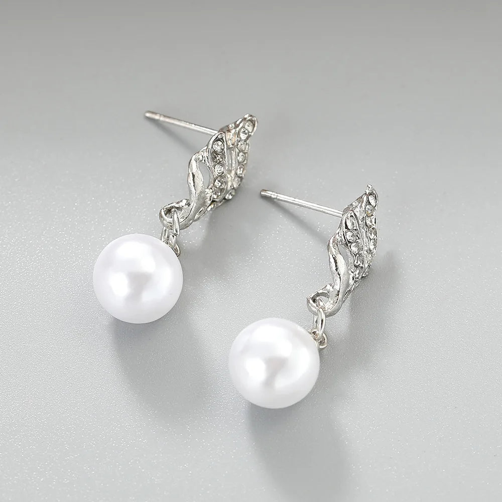 Promotional pearl and cz stone necklace and earrings gold or silver finish