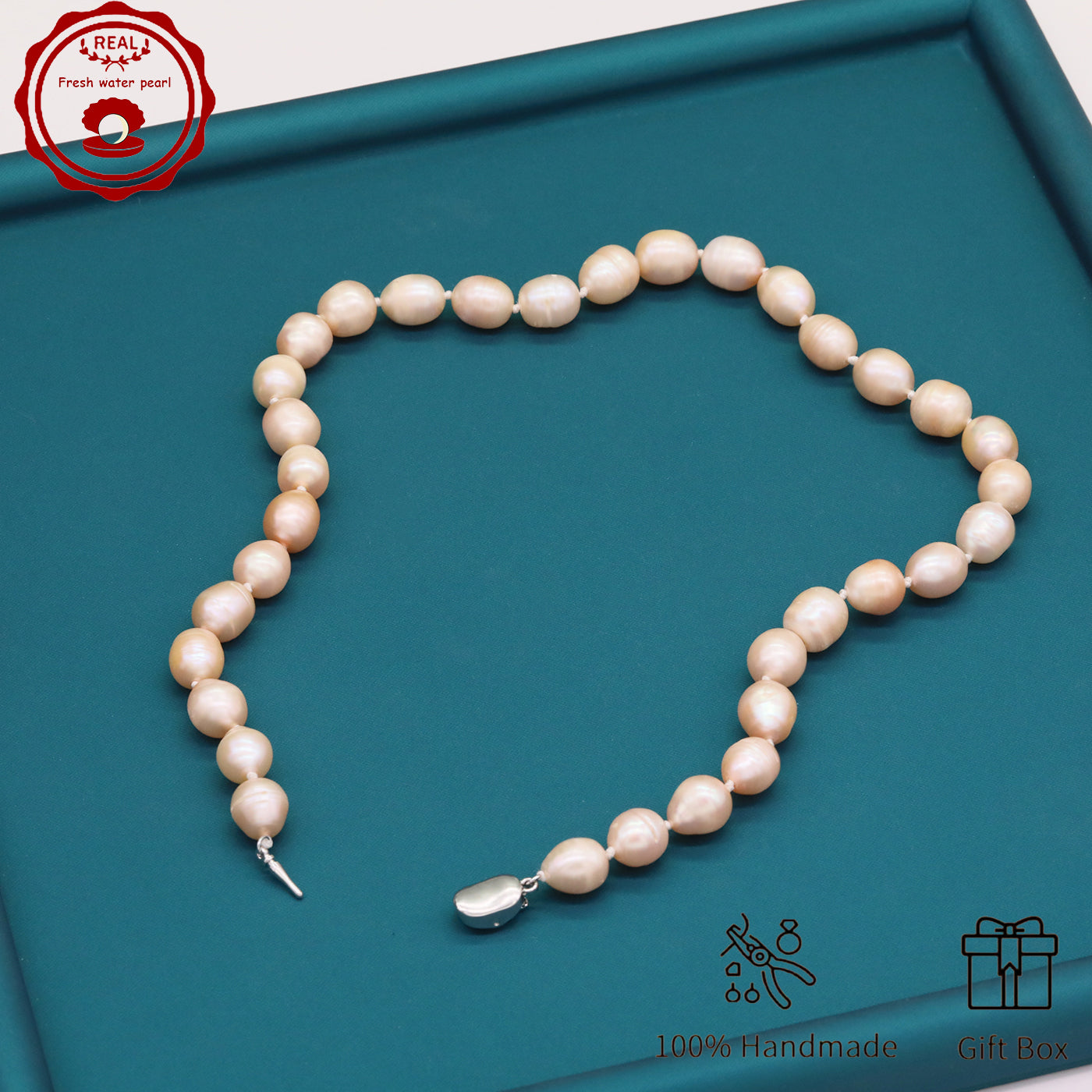 Elegant 17.5" Pink Freshwater Pearl Necklace - Handcrafted, 10mm Beads with Gift Box - Perfect for Casual Attire & Special Occasions【XL-2411PInk-001】