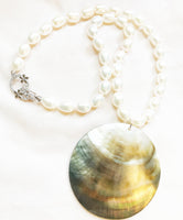 Freshwater Pearl Necklace with large Abolone shell Necklace Handcrafted