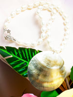 Freshwater Pearl Necklace with large Abolone shell Necklace Handcrafted