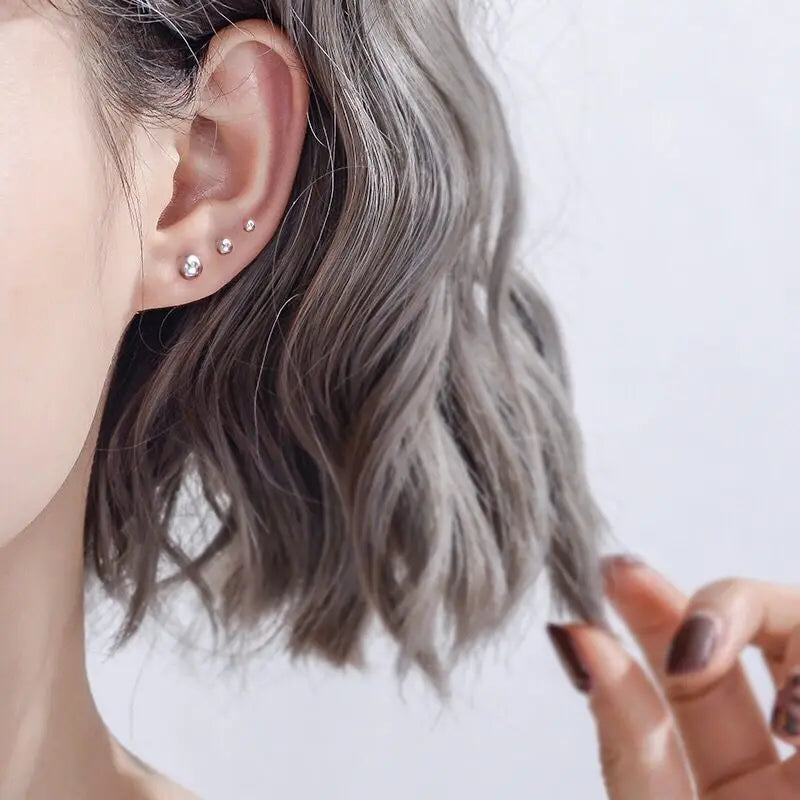 925 Steling Silver Jewelry Ball Stud Earrings For Women Fashion New XY0277