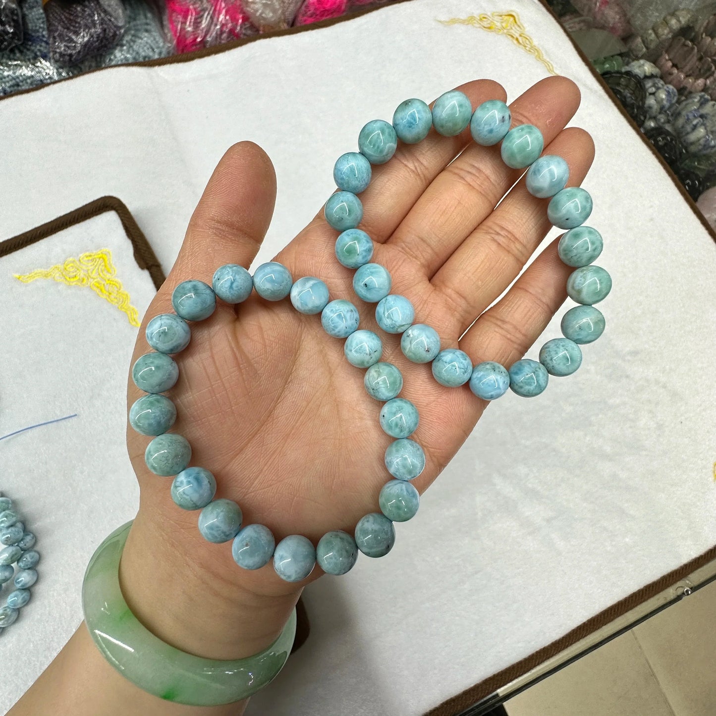 Larimar Stone Bead Bracelet Natural Stone Bracelet Senior Jewelry Wholesale 9mm