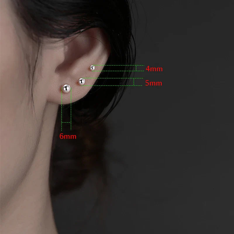 925 Steling Silver Jewelry Ball Stud Earrings For Women Fashion New XY0277