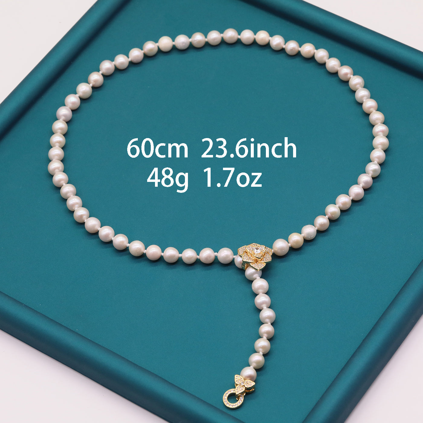 Elegant 7-8cm round real white natural pearl necklace with floral clasp and retractable chain - Ladies versatile fashion necklace for everyday wear and special occasions, ideal gift for  loved ones and mothers, with gift box[XL-2501White-01]