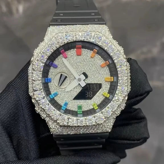 Sterling Silver Moissanite Casio Diamond Watch Iced Out Diamond Luxury Digital Watch