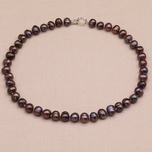Vintage Boho Freshwater Pearl Necklace with 925 Silver Clasp, June Birthstone Elegant Jewelry, No Plating, Ideal for Gifts – Versatile Accessory for Parties, Mother's Day & All Seasons