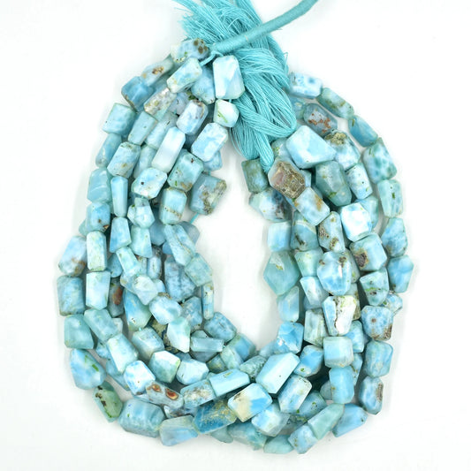 Larimar Raw Nuggets Shape Beads Strand, Faceted Loose Gemstone For Making Necklace