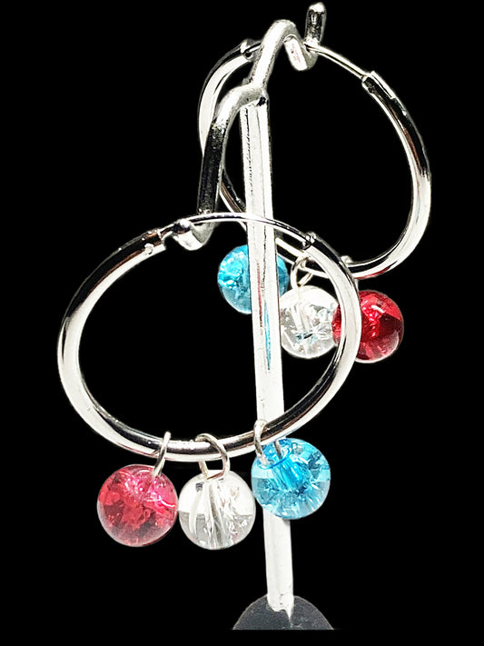 925 30mm STERLING SILVER ENDLESS HOOP WITH GENUINIE STONE BEADS