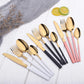 QUALITY HIGHLY POLISHED STAINLESS STEEL AND GOLD BONDED FLATWARE GIFT BOXED