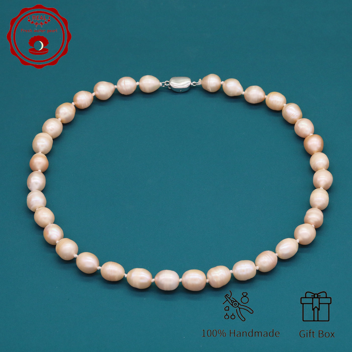 Elegant 17.5" Pink Freshwater Pearl Necklace - Handcrafted, 10mm Beads with Gift Box - Perfect for Casual Attire & Special Occasions【XL-2411PInk-001】