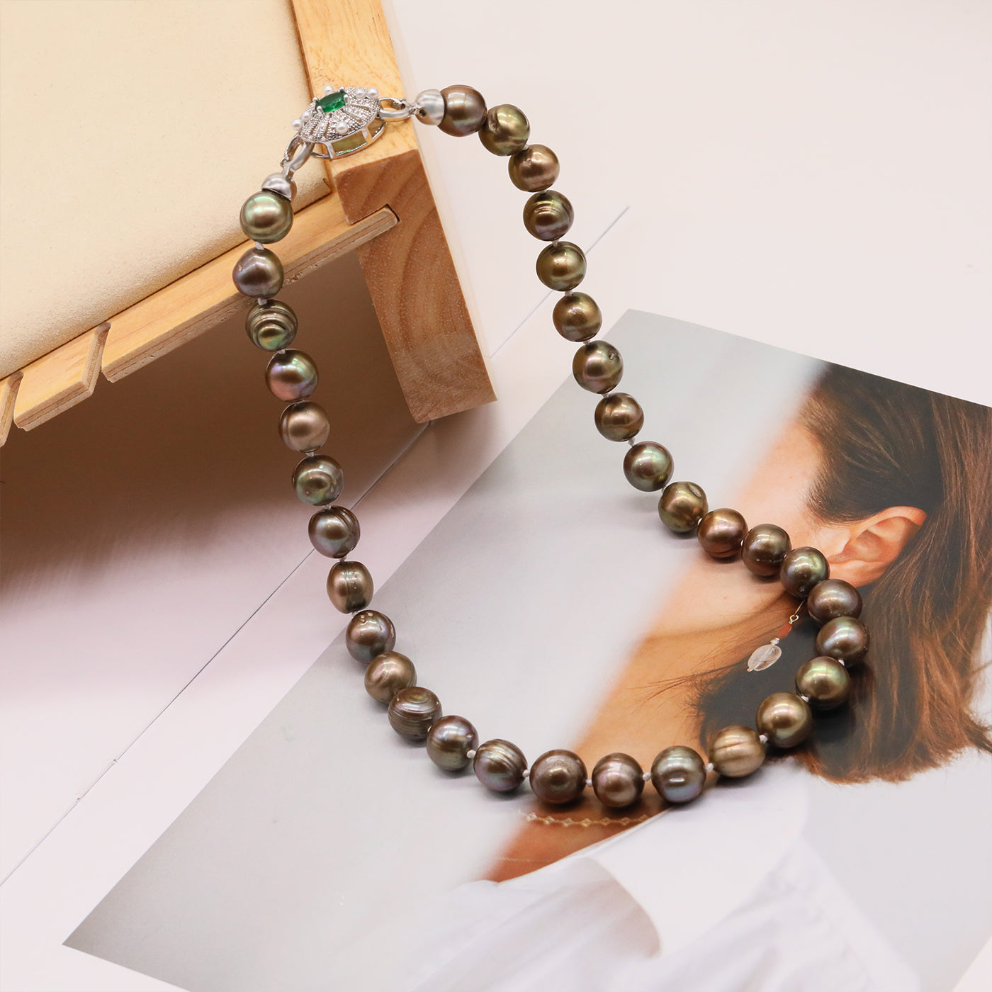 Elegant 10-11mm  Freshwater Pearl necklace Handmade 17.7 inch long necklace with unique silver plated buckle Delicate Valentine's Day gift, suitable for everyday, party wearing men and women brown freshwater pearl necklace[XL-2501Golden-01]
