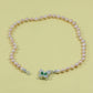 Exquisite 100% handmade freshwater pearl necklace for men and women with green butterfly set with diamond buckle luxury freshwater pearl jewelry for men and women, suitable for everyday, wedding, Christmas and Valentine's Day wear【NK-XL2501Pink-02】