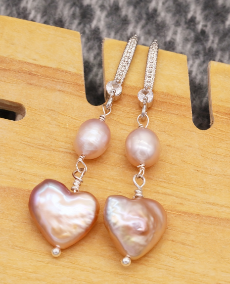 EH-2503PINK-01 HEART FRESHWATER PINK EARRINGS
