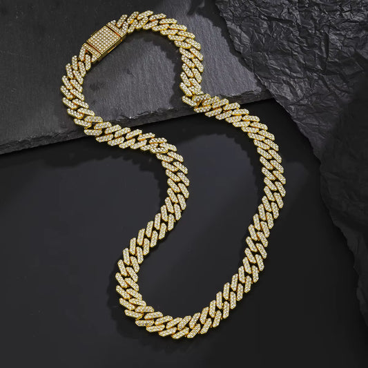 Wholesale 12mm Iced Cuban Link Chain Shiny Diamond necklaces and bracelets