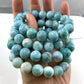 Natural Larimar Stone Beads Women Men Bracelet Round Blue