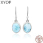 New Fashion Retro Geometry Streamlined Long 925 Sterling Silver Jewelry Girl Natural Precious Larimar Earrings Women